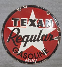 Texan Regular Gasoline Porcelain Enamel Sign 20 Inches Double Sided