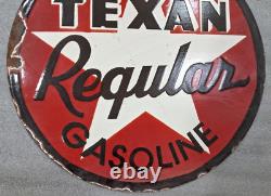 Texan Regular Gasoline Porcelain Enamel Sign 20 Inches Double Sided