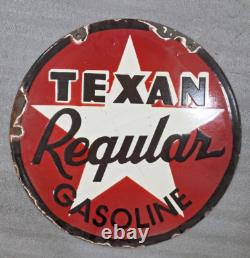 Texan Regular Gasoline Porcelain Enamel Sign 20 Inches Double Sided