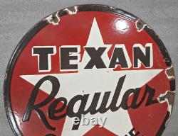 Texan Regular Gasoline Porcelain Enamel Sign 20 Inches Double Sided