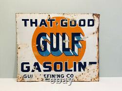 That Good GULF Gasoline Refining Company Porcelain Sign Double Sided Original