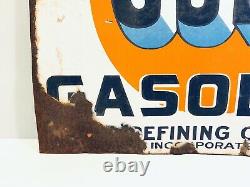 That Good GULF Gasoline Refining Company Porcelain Sign Double Sided Original