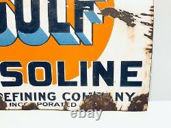 That Good GULF Gasoline Refining Company Porcelain Sign Double Sided Original