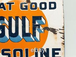 That Good GULF Gasoline Refining Company Porcelain Sign Double Sided Original