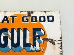 That Good GULF Gasoline Refining Company Porcelain Sign Double Sided Original