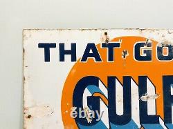 That Good GULF Gasoline Refining Company Porcelain Sign Double Sided Original