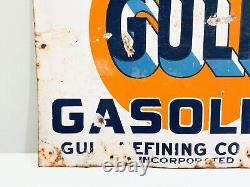 That Good GULF Gasoline Refining Company Porcelain Sign Double Sided Original