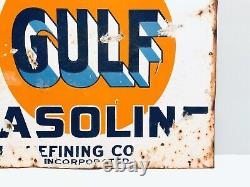 That Good GULF Gasoline Refining Company Porcelain Sign Double Sided Original