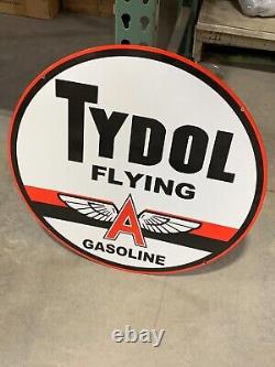 Tydol Flying A Gasoline Large Heavy Double Sided Porcelain Sign (24 Inch)