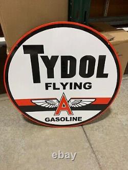 Tydol/flying A Gasoline Large Heavy Double Sided Porcelain Sign (24inch) Nice