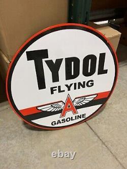 Tydol/flying A Gasoline Large Heavy Double Sided Porcelain Sign (24inch) Nice