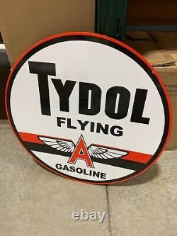 Tydol/flying A Gasoline Large Heavy Double Sided Porcelain Sign (24inch) Nice