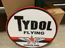 Tydol/flying A Gasoline Large Heavy Double Sided Porcelain Sign (24inch) Nice