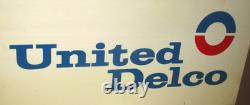 UNITED DELCO -Double Sided Swinging Sign OLD ORIGINAL VINTAGE Big Heavy 36