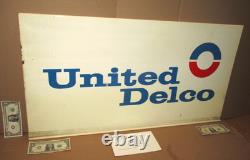 UNITED DELCO -Double Sided Swinging Sign OLD ORIGINAL VINTAGE Big Heavy 36