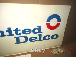 UNITED DELCO -Double Sided Swinging Sign OLD ORIGINAL VINTAGE Big Heavy 36