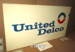 UNITED DELCO -Double Sided Swinging Sign OLD ORIGINAL VINTAGE Big Heavy 36