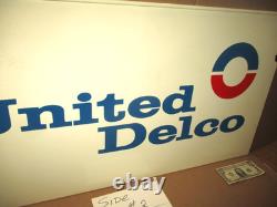 UNITED DELCO -Double Sided Swinging Sign OLD ORIGINAL VINTAGE Big Heavy 36