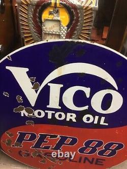 Ultra Rare 1930s 40s Vico Pep88 Gasoline Double Sided Porcelain Sign 42 inches