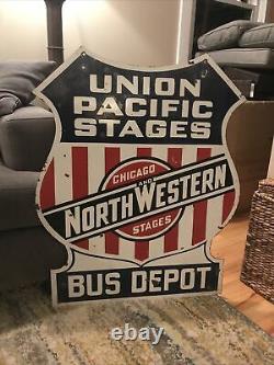Union Pacific Bus Depot Double Sided Porcelain Sign