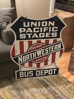 Union Pacific Bus Depot Double Sided Porcelain Sign