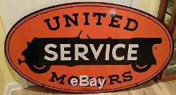 United Service Motors Double Sided Old Vintage Porcelain Sign 48 X 28.5 Inches