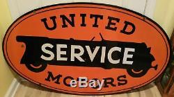 United Service Motors Double Sided Old Vintage Porcelain Sign 48 X 28.5 Inches