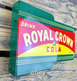 VINTAGE 14x8.5 Drink ROYAL CROWN COLA RC DOUBLE-SIDED SODA PORCELAIN GAS SIGN