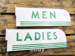 VINTAGE 15x5 TEXACO LADIES MEN SET PORCELAIN OIL PUMP STATION GASOLINE SIGN