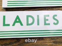 VINTAGE 15x5 TEXACO LADIES MEN SET PORCELAIN OIL PUMP STATION GASOLINE SIGN