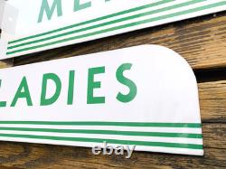 VINTAGE 15x5 TEXACO LADIES MEN SET PORCELAIN OIL PUMP STATION GASOLINE SIGN