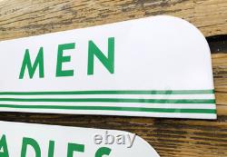 VINTAGE 15x5 TEXACO LADIES MEN SET PORCELAIN OIL PUMP STATION GASOLINE SIGN