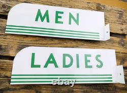 VINTAGE 15x5 TEXACO LADIES MEN SET PORCELAIN OIL PUMP STATION GASOLINE SIGN