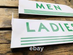 VINTAGE 15x5 TEXACO LADIES MEN SET PORCELAIN OIL PUMP STATION GASOLINE SIGN