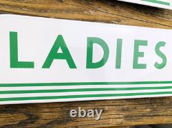 VINTAGE 15x5 TEXACO LADIES MEN SET PORCELAIN OIL PUMP STATION GASOLINE SIGN
