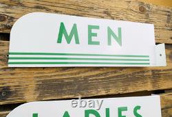VINTAGE 15x5 TEXACO LADIES MEN SET PORCELAIN OIL PUMP STATION GASOLINE SIGN