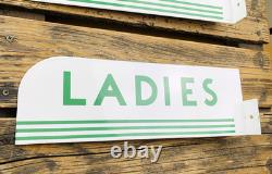 VINTAGE 15x5 TEXACO LADIES MEN SET PORCELAIN OIL PUMP STATION GASOLINE SIGN