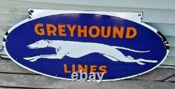 VINTAGE 1930s DOUBLE-SIDED PORCELAIN GREYHOUND LINES BUS DEPOT SIGN