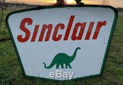 VINTAGE 1959 SINCLAIR GAS OIL DOUBLE SIDED PORCELAIN SIGN 7x5 WITH BRACKET