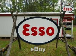 VINTAGE 1963 5' x 7' Double-Sided Porcelain ESSO Gas/Service Station Sign w Ring