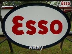 VINTAGE 1963 5' x 7' Double-Sided Porcelain ESSO Gas/Service Station Sign w Ring