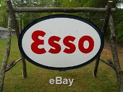 VINTAGE 1963 5' x 7' Double-Sided Porcelain ESSO Gas/Service Station Sign w Ring