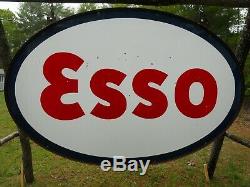 VINTAGE 1963 5' x 7' Double-Sided Porcelain ESSO Gas/Service Station Sign w Ring