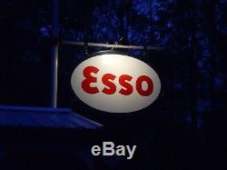 VINTAGE 1963 5' x 7' Double-Sided Porcelain ESSO Gas/Service Station Sign w Ring