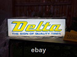 VINTAGE 1990s DELTA TIRE SIGN DOUBLE SIDED ILLUMINATED NEW IN WRAPPING