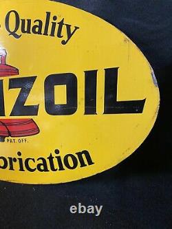 VINTAGE ADVERTISING DOUBLE SIDED PENNZOIL Metal SIGN OIL GAS 1960s
