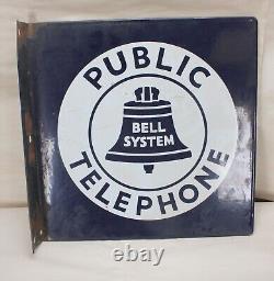 VINTAGE BELL TELEPHONE PORCELAIN DOUBLE SIDED HANGING SIGN 11 x 11