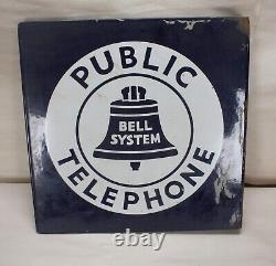 VINTAGE BELL TELEPHONE PORCELAIN DOUBLE SIDED HANGING SIGN 11 x 11