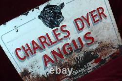 VINTAGE CHARLES DYER ANGUS BEEF METAL SIGN DOUBLE SIDED 1950's SURVIVOR
