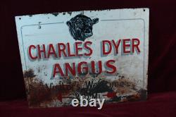 VINTAGE CHARLES DYER ANGUS BEEF METAL SIGN DOUBLE SIDED 1950's SURVIVOR